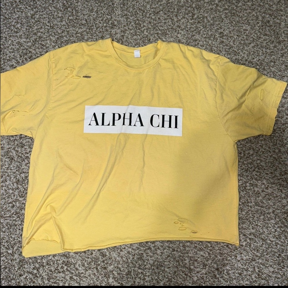 Distressed crop Alpha Chi top